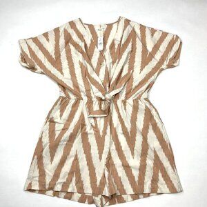 Lou &‎ Grey Chevron Romper V-neck Cotton Short Sleeve Pockets Women L NWT $90